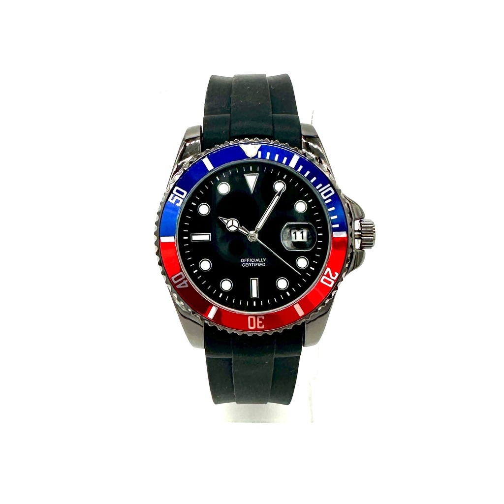 BlueRed Round Rubber Silicone Strap Luxury Custom Date Watch